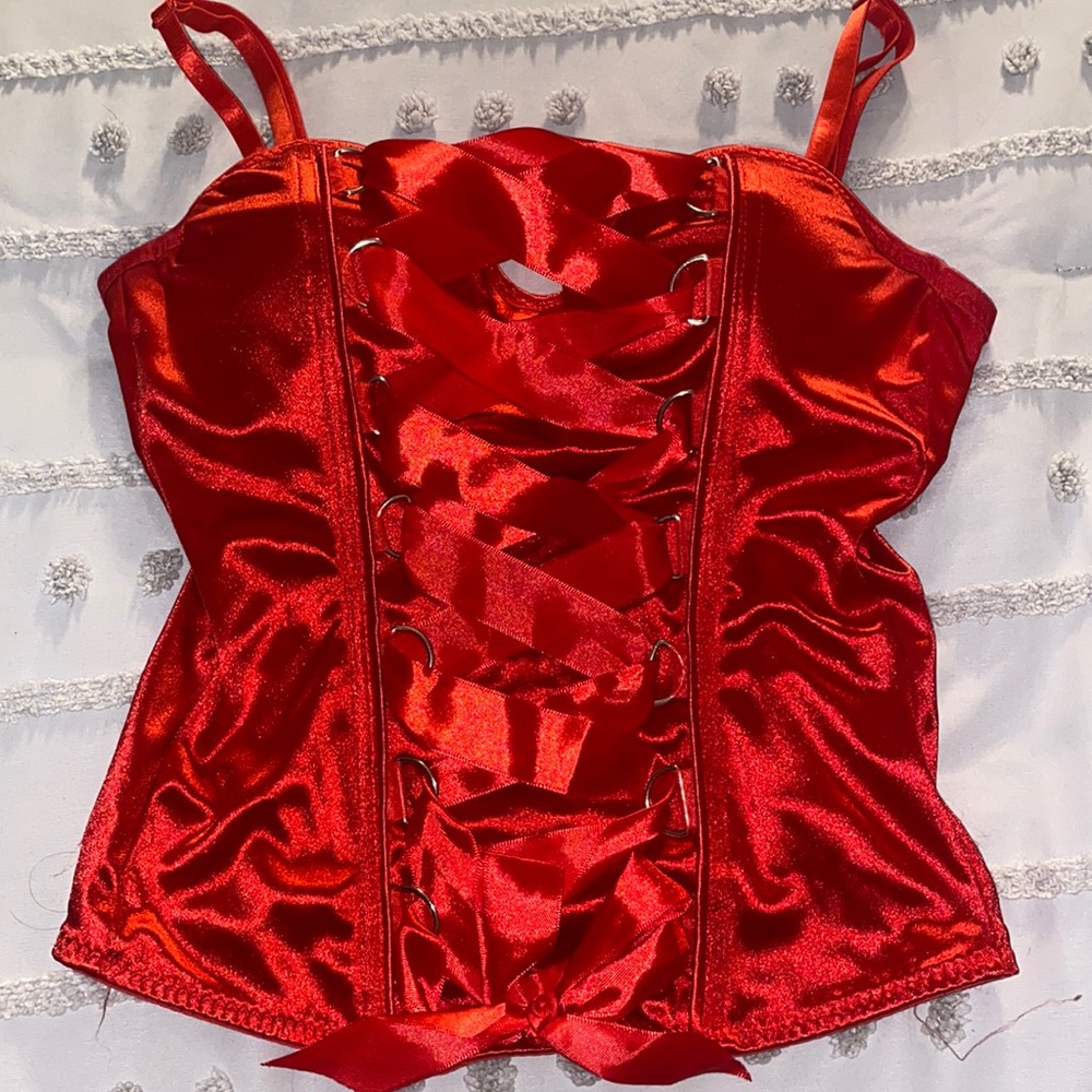 red corset top